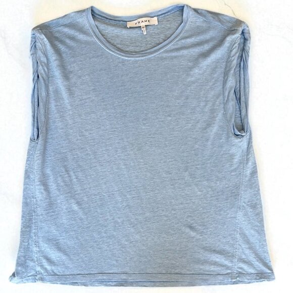 Frame Denim Tops - Frame Rolled Muscle Linen T-Shirt Oxford Blue Size S